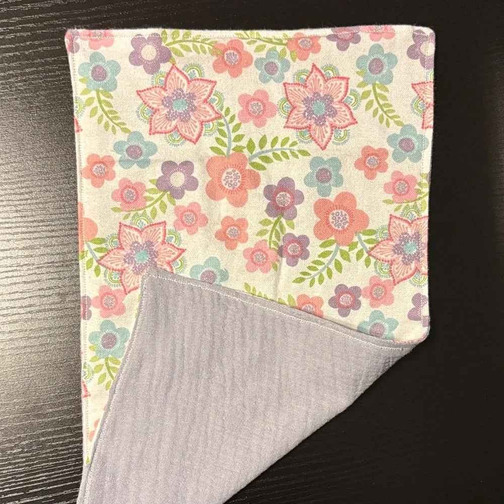 Homemade Owl & Floral Burp Cloth Set - Pink, Gray, Green